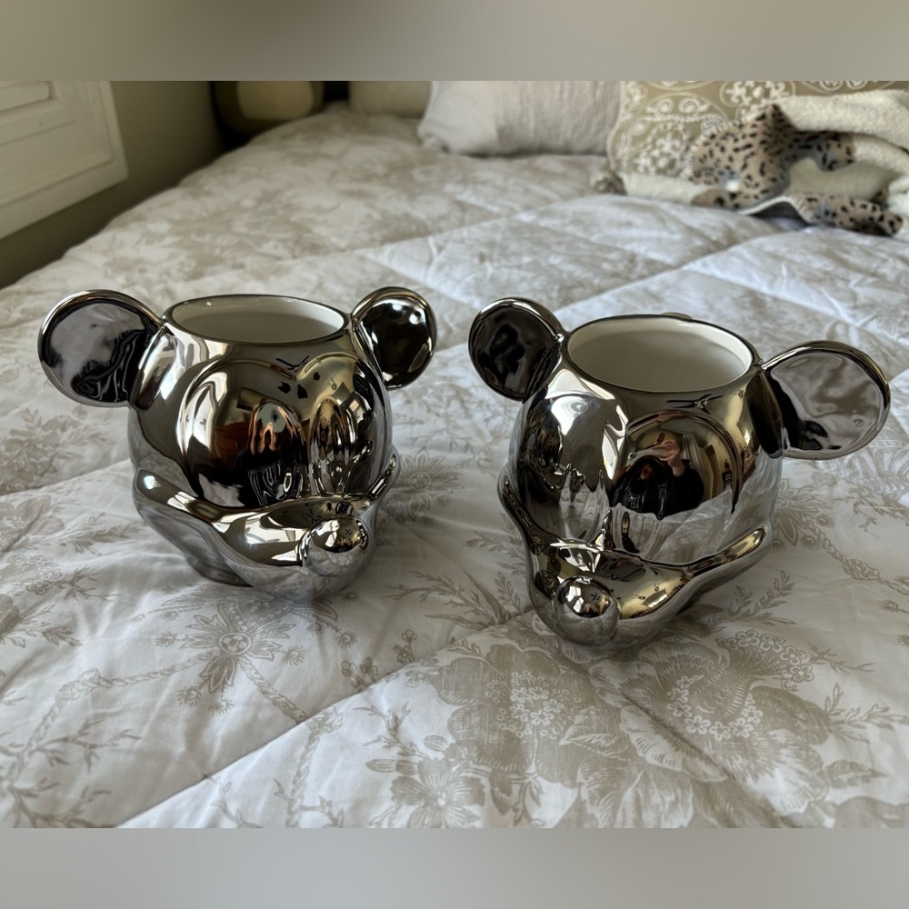 Disney 100 Silver Mickey Mouse 3D Head Ceramic Mugs - Set of 2